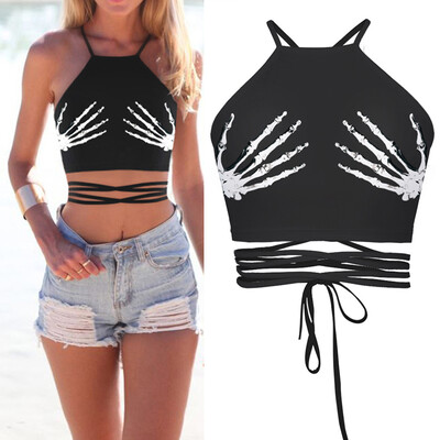 

MyMei 1x Women Caraco 3D Printed Skull Hand Tank Top Vests Crops TopsT-Sh irt New