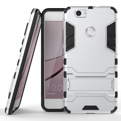 

Silver Slim Robot Armor Kickstand Shockproof Hard Rugged Rubber Back Case For HUAWEI Nova