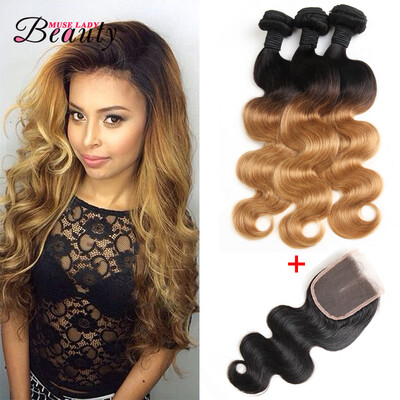 

Ombre Brazilian Hair T1B27 3 Bundles With Closure Muse Lady Beauty Hair Products Burgundy Weave Bundles Brazilian Body Wave