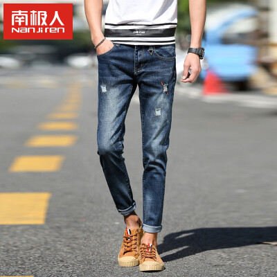 

Antarctic jeans male Slim Korean men's hole cotton trousers NJR9901 blue 34