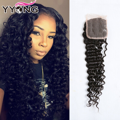 

Free Shipping 4"X4" Deep Wave Lace Closure 8A Grade Brazilian Virgin Hair Middle Free 3 Part Brazilian Closure Natural Black
