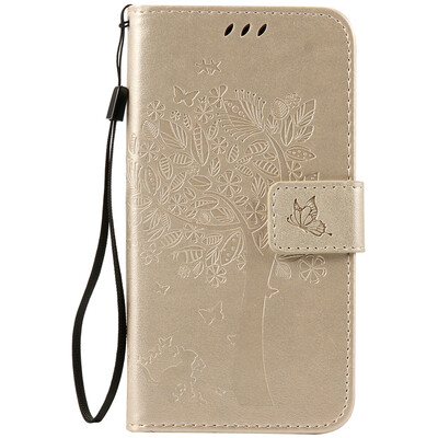 

Gold Tree Design PU Leather Flip Cover Wallet Card Holder Case for HUAWEI Enjoy 5s