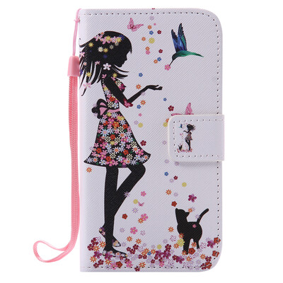 

Girl&Cat Design PU Leather Flip Cover Wallet Card Holder Case for NOKIA 640