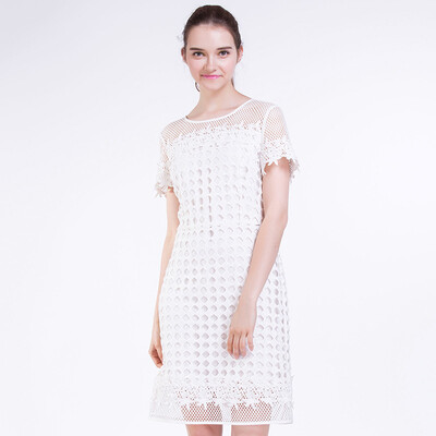 

TMi Mystery Women's Summer Lady Lace Hollow Кружевное платье с коротким рукавом 162113 White M