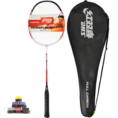 

Red Double Happiness (DHS) badminton racket single shot carbon feathers G520A has been wearing threading hand glue