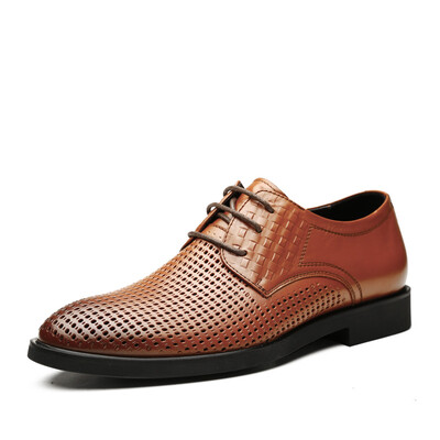

ZDANN Business Sandals Breathable Shoes Штамповка мужских кожаных брюк Полосатая обувь ZDN530 Lace Brown 39