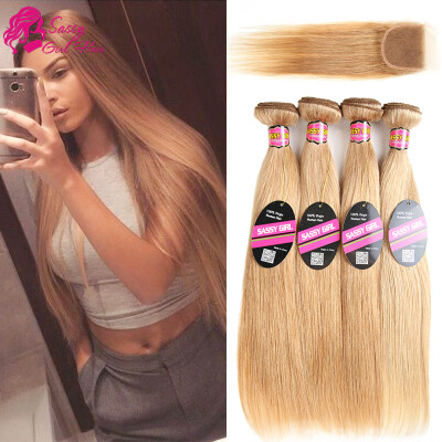 

4 Bundles Virgin Peruvian Straight Hair With Closure Honey Blonde Straight Bundles With Closure Peruvian Human Hair With Closure