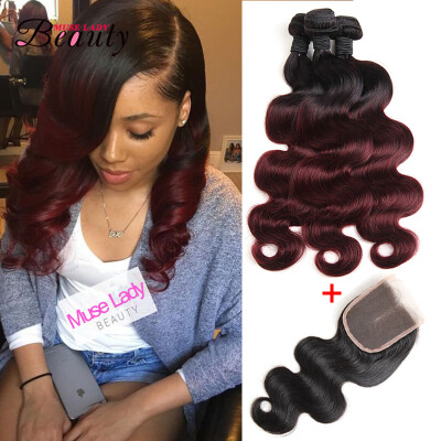 

Muse Lady Beauty Brazilian Human Hair Body Wave Virgin Hair Extension T1B/99J Color 100% Human Hair Weaves 3 Bundles with Closur