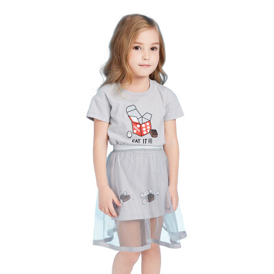 

Balabala BALABALA Girls Short Sleeve Set Girls Dresses Two-piece Women's Half Sleeve 28192170112 Light Gray 130