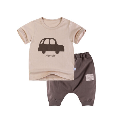 

Yue Tong Lai children's suit summer boy short-sleeved T-shirt harem pants suit summer Y0015 khaki car 140