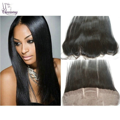 

Charming Peruvian Virgin Human Hair Yaki Straight Full Lace Frontal Closures 13x6 Free Part From Ear to Ear Per Plucked Natural Ha