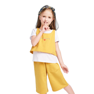 

Balabarra BALABALA female middle boy short sleeve suit summer middle child three sets of sleeved casual women 28192170154 yellow yellow 160