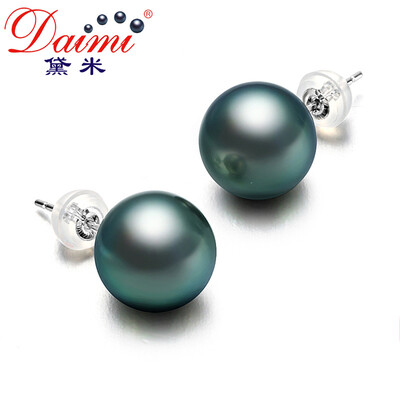 

Demi jewelry heart Tahitian black pearl earrings 18K gold 8-9mm ear nail models