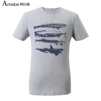 

Aston Summer Men Casual Round Shark Shark Print Short Sleeve Tee Gray 170 / M A2110073