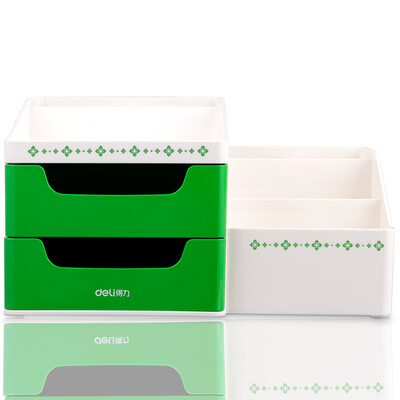 

Deli) 8900 large double multi-functional space-saving drawer-type storage box / storage box / makeup box light green