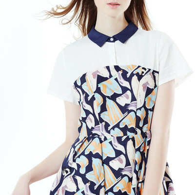 

Wandian dress (WANDIAN) Цветочный костюм POLO воротник с коротким рукавом в длинном платье 1162N38089 M
