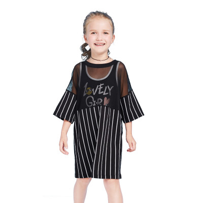 

Balabala BALABALA female middle boy short sleeve suit summer big child two-piece half-sleeved female 28112170166 black and white tone 165