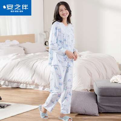 

Anjhe Pajamas 2017 весна новая женская одежда месяц одежда длинный рукав послеродовой домашний костюм службы 71K7281 светло-голубой XL