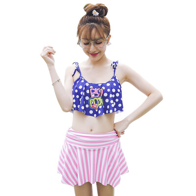 

Odd sea QIHAI children swimsuit girl baby swimsuit split bikini skirt girl hot spring swimwear 7601-2 blue&white point M code
