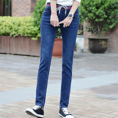 

VIVAHEART Korean casual high waist elastic waist jeans female elastic Slim pants VWKN171137 dark blue 29
