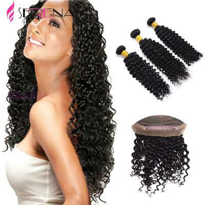 

360 Lace Frontal With Bundle 7A Unprocessed Deep Curly Brazilian Virgin Hair With Closure Lace Frontal Closure With 3 Bundles