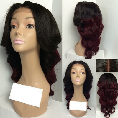 

8A Full Lace Human Hair Wigs Ombre Black To #99J Brazilian Virgin Hair BodyWave Gluless Lace Front Human Hair Wigs For Black Women