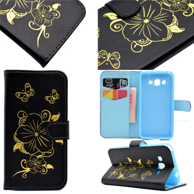 

Black Hot Stamping Foil Gold Design PU Leather Flip Cover Wallet Card Holder Case for Samsung GALAXY Grand Prime G530