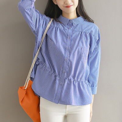 

CITYPLUS Sen женская литература Вентилятор Xiaoqing новая плиссированная талия широкая решетка поддержка рубашка CWCS172253 синий S