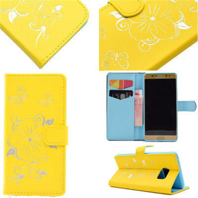 

Yellow Hot Stamping Foil Gold Design PU Leather Flip Cover Wallet Card Holder Case for Samsung GALAXY Note 7