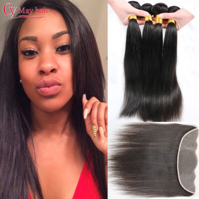 

4 Bundles Straight Brazilian Hair With Lace Frontal Closure With Bundles Pre Plucked Frontal With Bundles Fair Price