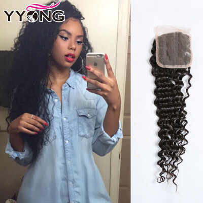 

YYONG Brazilian Deep Wave Lace Closure Virgin Wave Lace Closure Brazilian Deep Wave Closure 44 MiddleFreeThree Part Closure