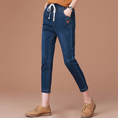 

CITYPLUS FAN Sen Department of elastic nine pants loose waist loose loose Harlan jeans women CWKN171153 dark blue