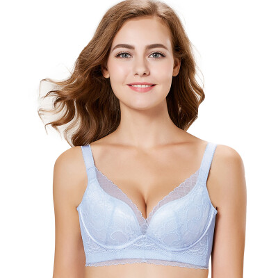 

City beauty gathered in bra women in the mold cup soft steel ring deep V sexy gather underwear 2B7519 light blue 75B