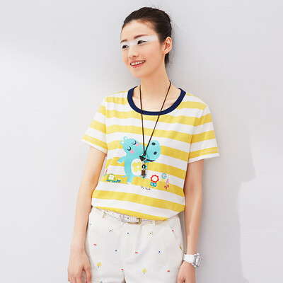 

Первый язык TOYOUTH 2017 мультфильм печать повседневная футболка 8720131800 желтая белая полоса L