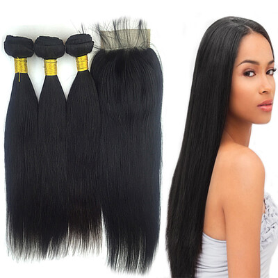 

Natural Black Burmese Virgin Hair With Closure 3 Bundles Burmese Virgin Straight With Lace Closure Free PartMiddle PartThree Par