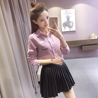 

VIVAHEART Korean Long Sleeve Lapel Print Student Pure Color Shirt Shirt Female VWCC172333 Pink