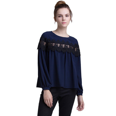 

UR ladies lace decoration youth urban fashion loose wild blouse shirt YU31S2CN2002 dark blue