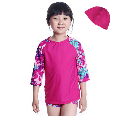 

Yizi EZI children&39s girls sunscreen surf clothing in the sleeves shorts three-piece swimwear swim cap Ezi12023 rose red 110cm