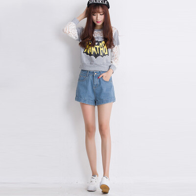 

VIVAHEART wide leg high waist denim shorts female loose curling shorts tide VWKN174245 light blue 29