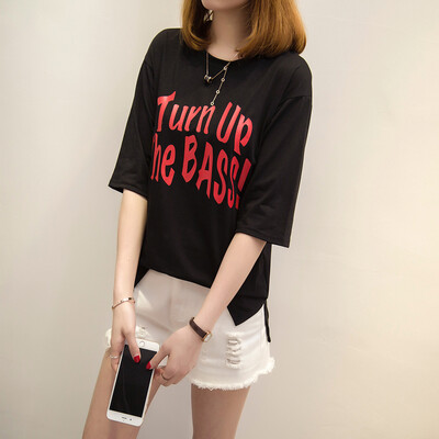 

VIVAHEART Korean casual loose letter print T-shirt round neck short sleeve jacket female VWTD174142 black