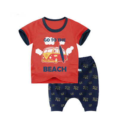 

Yue Tong Lai children's suit summer boys short-sleeved T-shirt harem pants suit summer Y1907 holiday bus 120