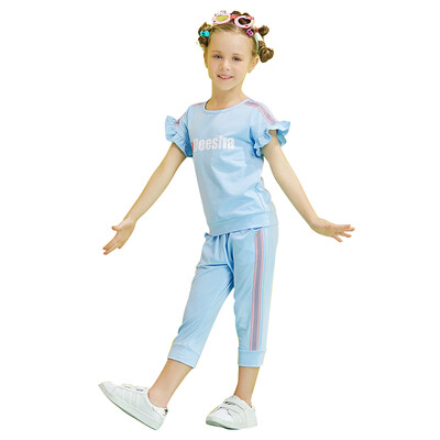 

Fliriser DEESHA Girls' Set Striped Ribbon Silky Ear Comfortable Short Sleeve Pants Set 711721903 Light Blue 140