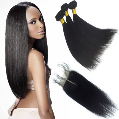 

Indian Virgin Hair Straight with Closure 3 Bundles Indian Virgin Hair with Closure Free Part Can be Part Anywhere 8a Grade