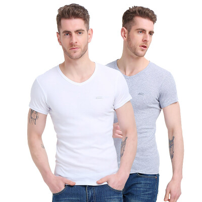 

Bosideng Men&39s Vest 2 pcs Men&39s T-Shirt Short Sleeve Cotton V-Neck Shirt Pure Color Tough Shirt Gray White