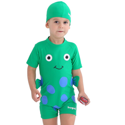 

Hugmii children's conjoined swimsuit three-dimensional modeling swimwear swim cap baby child swimwear green small fish 110/58 F17LTY230