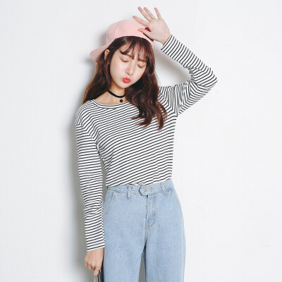 

CITYPLUS Arts Fan Stripe Slim Stretch Shirt Sleeve Knit с длинным рукавом Футболка женская CWTC172269 White One Size