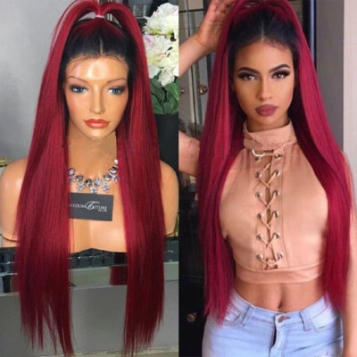 

Rooted Human Hair Wig Red Color Virgin Brazilian Burgundy Full Lace Wigs Silky Straight Lace Front Wigs Two Tone Ombre Hair Wig