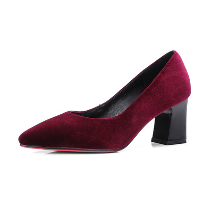 

WETKISS Genuine Leather Lining Women Shoes Sexy Flock Pointed Toe Women Pumps Fashion Shallow Boat Shoes Thick High Heels Shoes