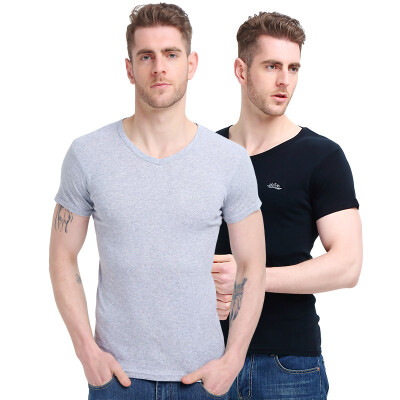 

Bosideng Men&39s Vest 2pcs Men&39s T-Shirt Short Sleeve Cotton V-Neck Shirt Pure Color Breathable T-Shirt Black Gray