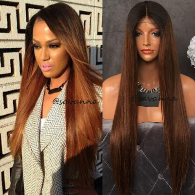 

8A Brazilian Virgin Ombre Glueless Full Lace Human Hair Wigs For Black Women #1b/#30 Ombre Silky Straight Lace Front Wigs